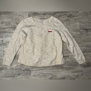Crewneck grey sweatshirt with red heart embroidery